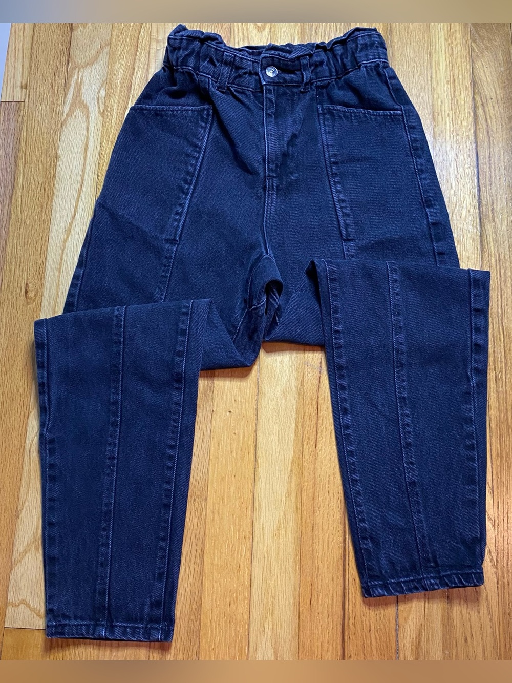 Zara High Waisted Seamed Elastic Waist Barrel Jeans | Size 2